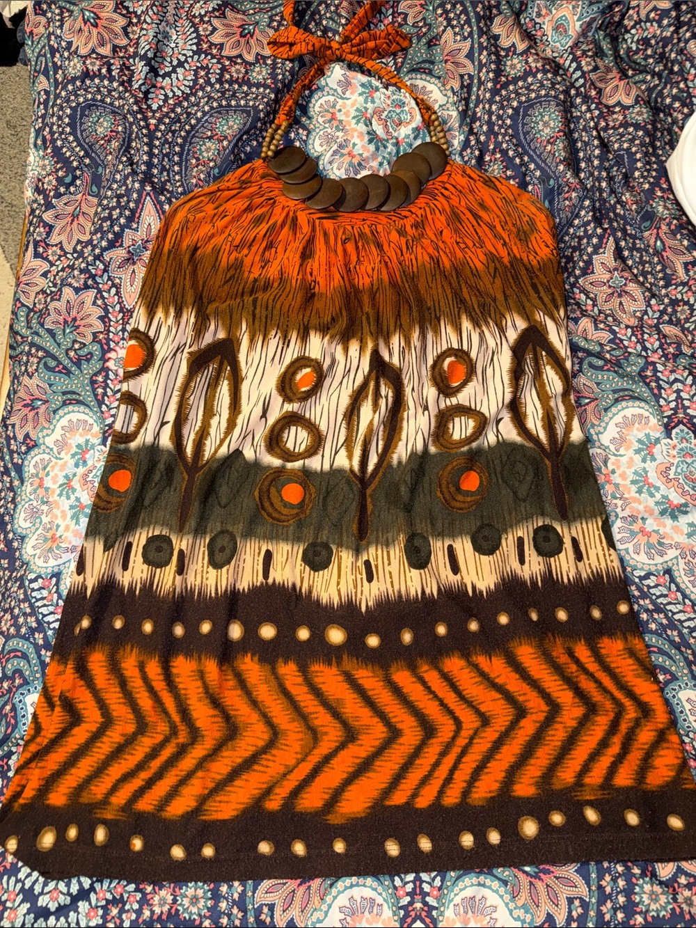 Rachael & Chloe Orange Brown Patterned Halter Dress